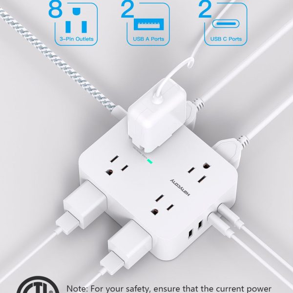 Second image of Surge Protector Power Strip - HANYCONY 8 Outlets 4 USB (2 USB C) Charging Ports