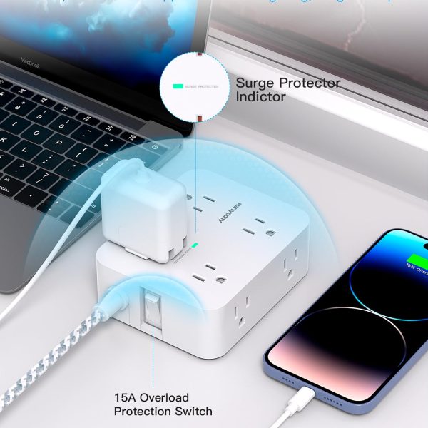 Surge Protector Power Strip - HANYCONY 8 Outlets 4 USB (2 USB C) Charging Ports